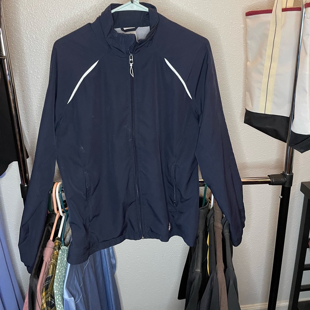 Adidas size Large, navy blue activewear jacket.